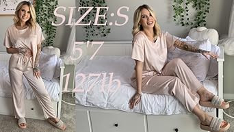 Ekouaer Womens Satin Silky Pajama Set Short Sleeve Shirt with Long Pajama Pant Set ... | Amazon (US)