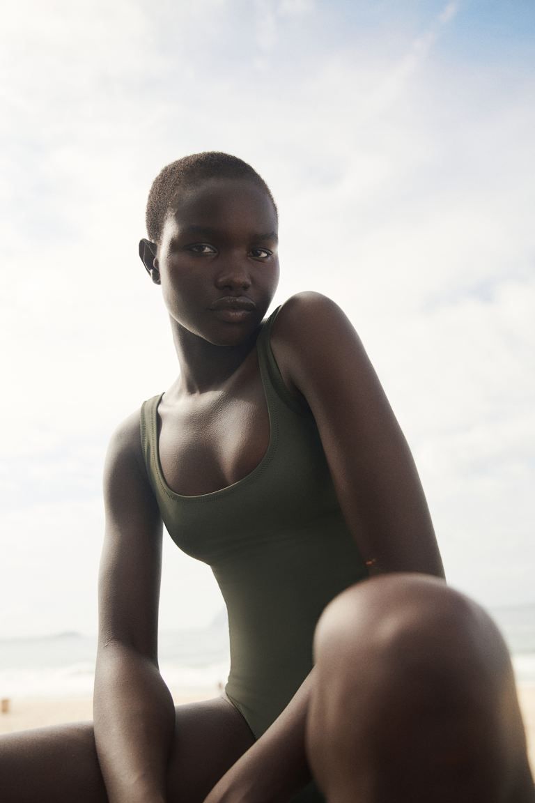Firm Shape Swimsuit - Dark khaki green - Ladies | H&M US | H&M (US + CA)
