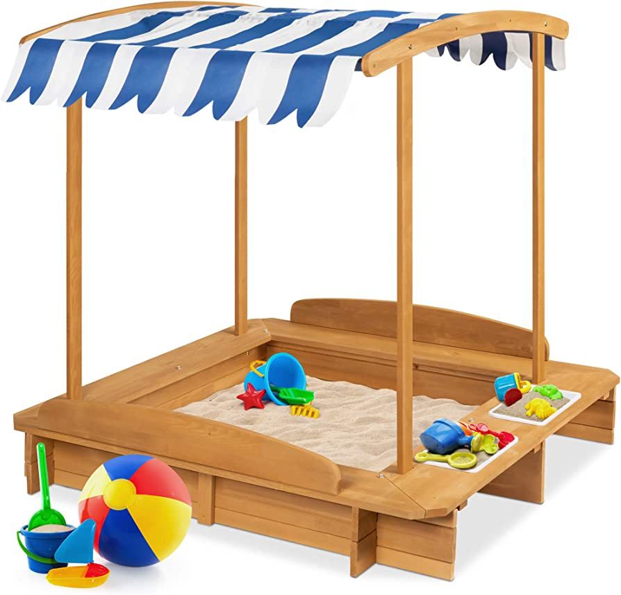 Best Choice Products Kids Wooden Cabana Sandbox Play Station for Children, Outdoor, Backyard w/ 2... | Amazon (US)