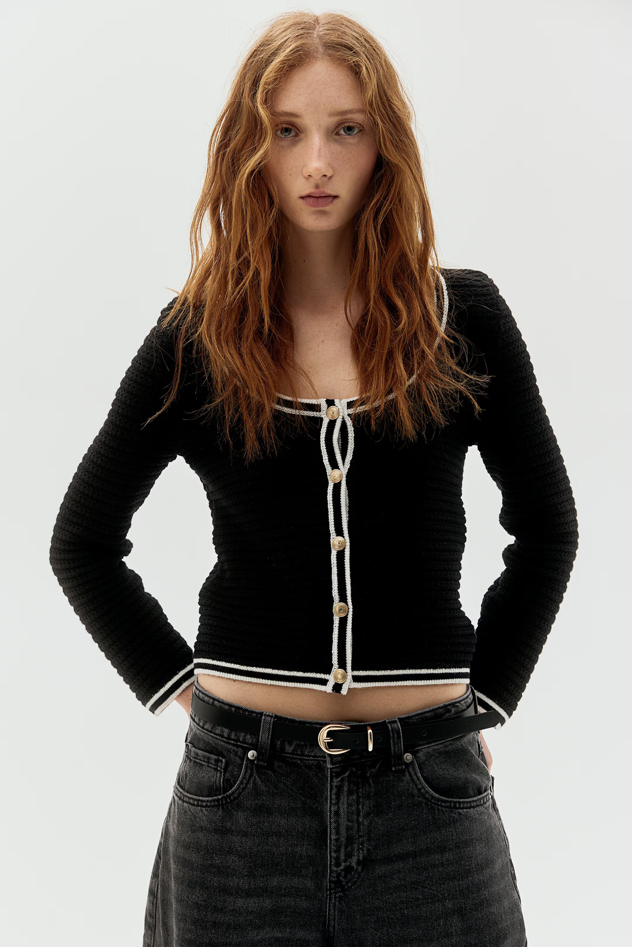 Textured-Knit Low-Cut Cardigan | H&M (US + CA)