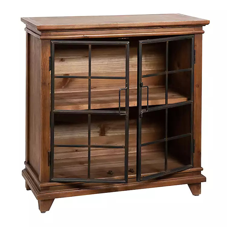 Brown Glass and Metal Windowpane 2-Door Cabinet | Kirkland's Home