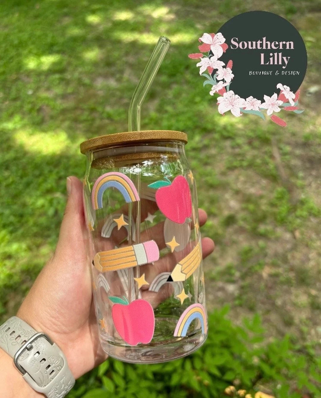 Teacher Inspired 16oz Glass Cold Coffee Cup With Lid & Straw Gift for Teacher Appreciation - Etsy | Etsy (US)