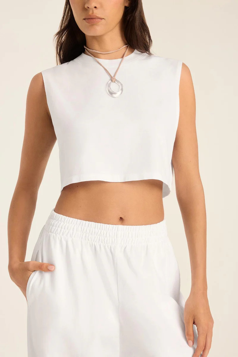 Coast Crop Muscle Tank - White Cotton Jersey | Vitamin A
