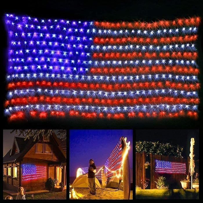 American Flag Lights with 420 Super Bright LEDs,Waterproof Led Flag Net Light of The United State... | Amazon (US)