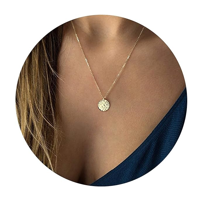 Fettero Necklace for Women Dainty Handmade 14K Gold Fill Carved New Circle Full Round Wafer Wanin... | Amazon (US)