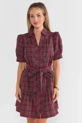 Audra Red Plaid Button Up Short Dress | Avara
