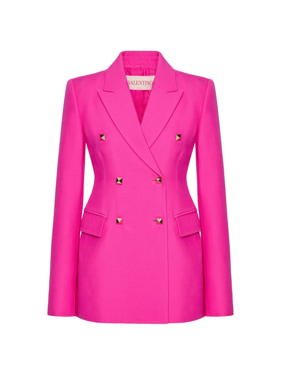 Stud-Accented Wool & Silk-Blend Crepe Blazer | Saks Fifth Avenue