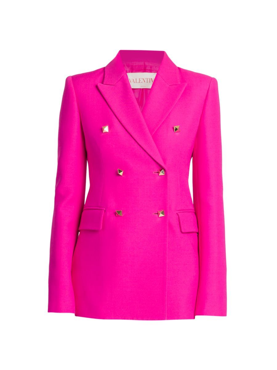 Stud-Accented Wool & Silk-Blend Crepe Blazer | Saks Fifth Avenue