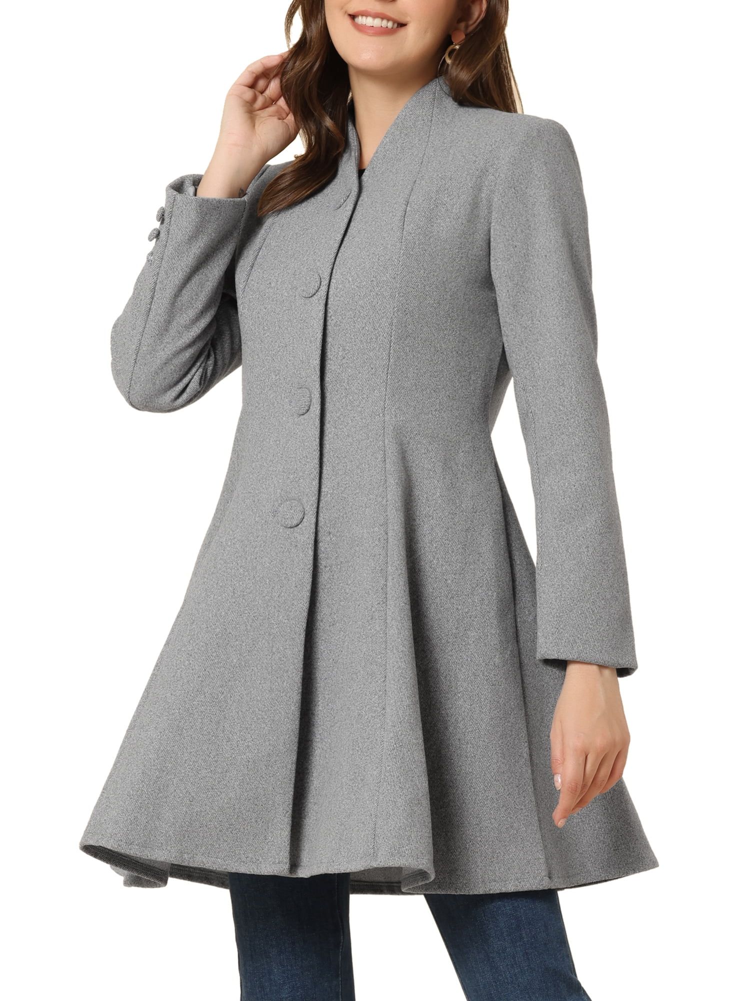 Allegra K Women's Winter A-Line Long Sleeve Single Breasted Peplum Hem Long Coat | Walmart (US)