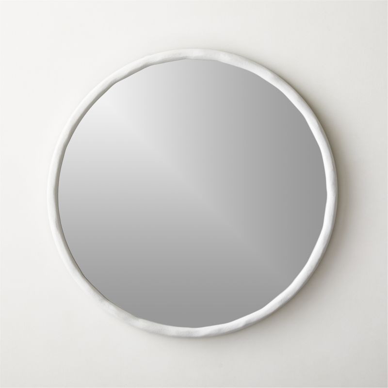 Suva White Rough Cast Round Wall Mirror 30" | CB2 | CB2