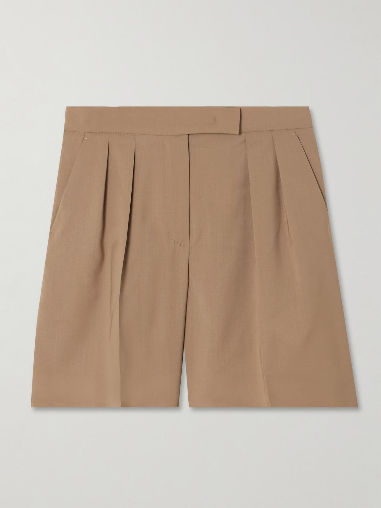 Max Mara - Jessica Pleated Wool Shorts - Brown | NET-A-PORTER (US)