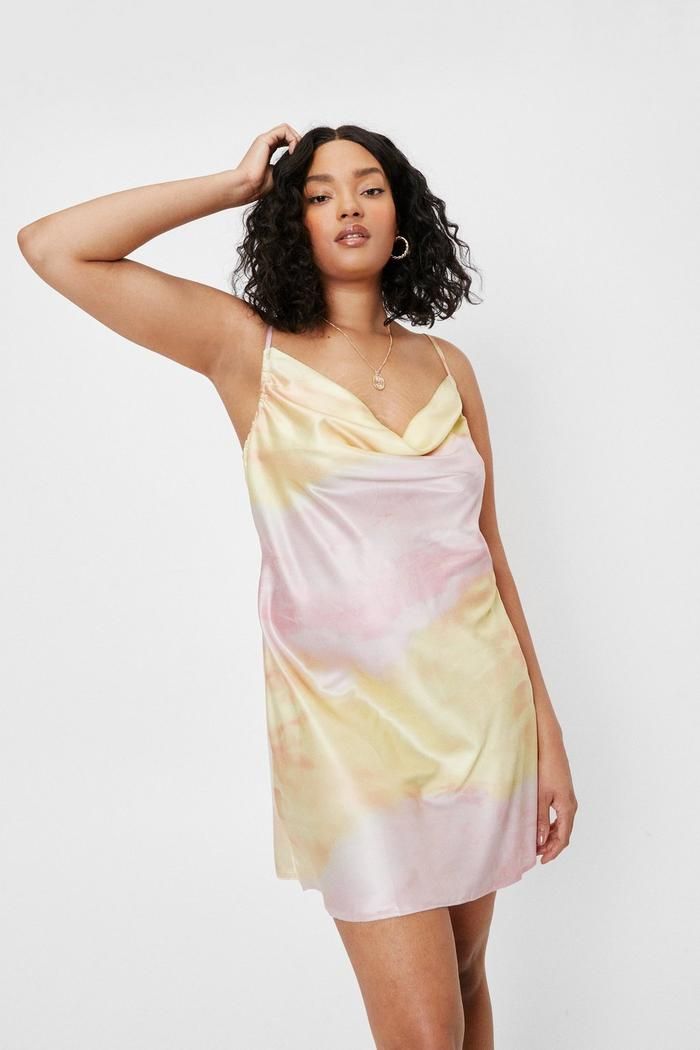 Plus Size Cowl Neck Tie Dye Satin Mini Dress | NastyGal (UK, IE)
