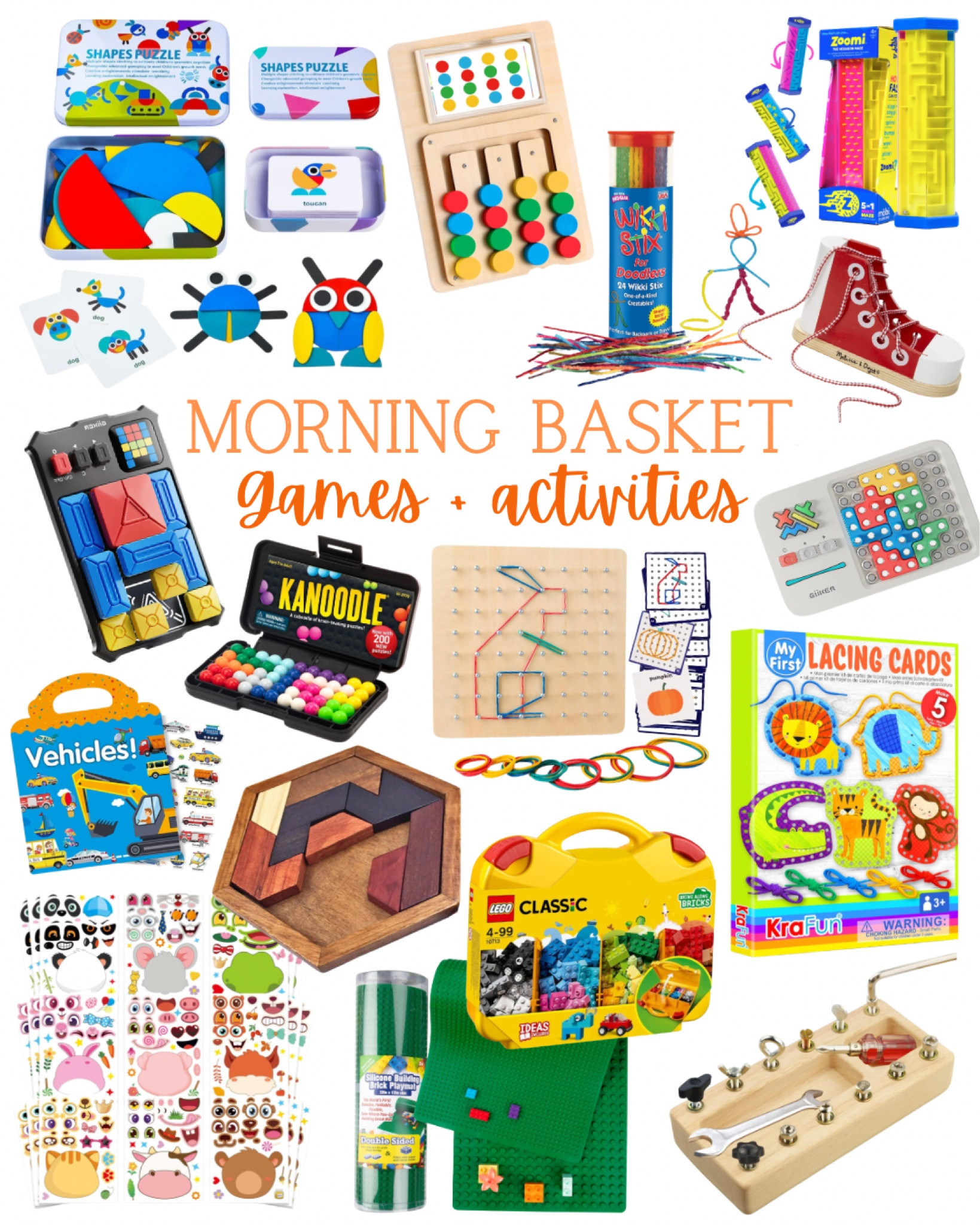 Morning Basket: Games and Activities 
These items are perfect for providing quiet, intentional, and independent play. Great for during read alouds and quiet time. 

#morningbasket #braingames #kidsgames #kidsactivities #learninggames #educationalgames #independentplay #gamesforkids #homeschool 

#LTKGiftGuide #LTKKids #LTKFamily