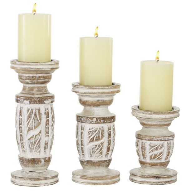 DecMode Faded Farmhouse-Style Wooden Candle Holder, Set of 3 - Walmart.com | Walmart (US)