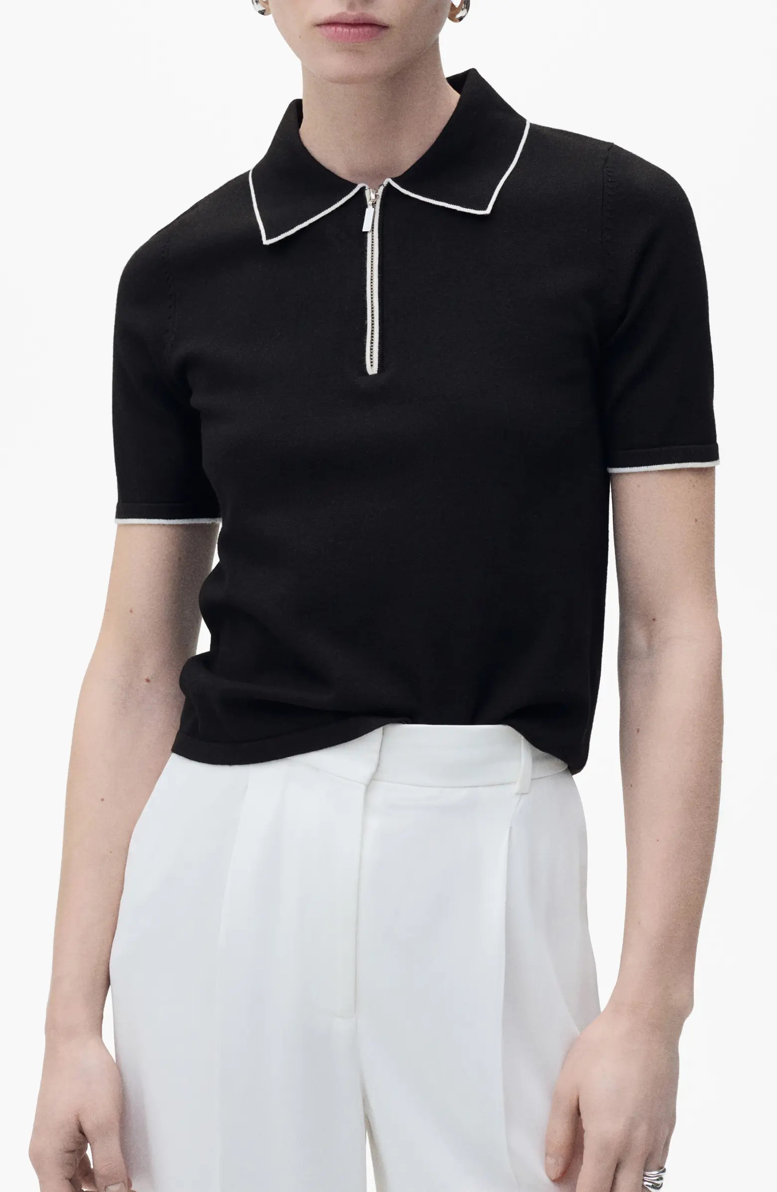 MANGO Tipped Short Sleeve Polo Sweater | Nordstrom | Nordstrom