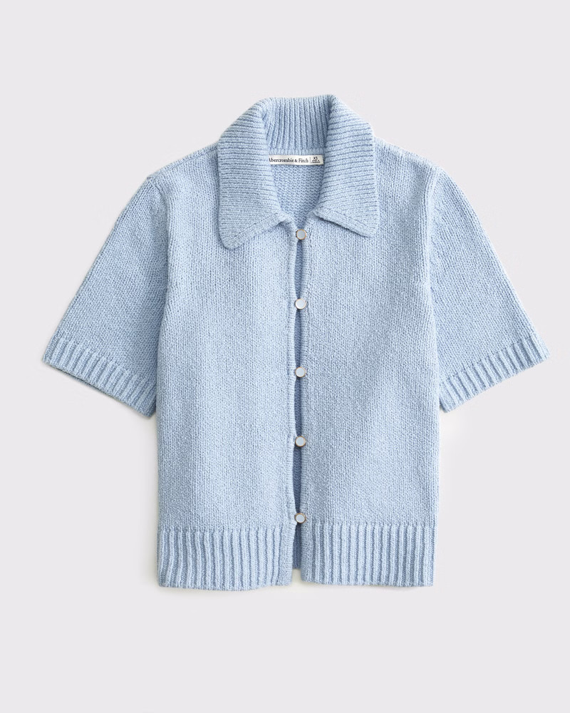 Abercrombie & Fitch Women's Short-Sleeve Collared Cardigan in Blue - Size M | Abercrombie & Fitch (US)