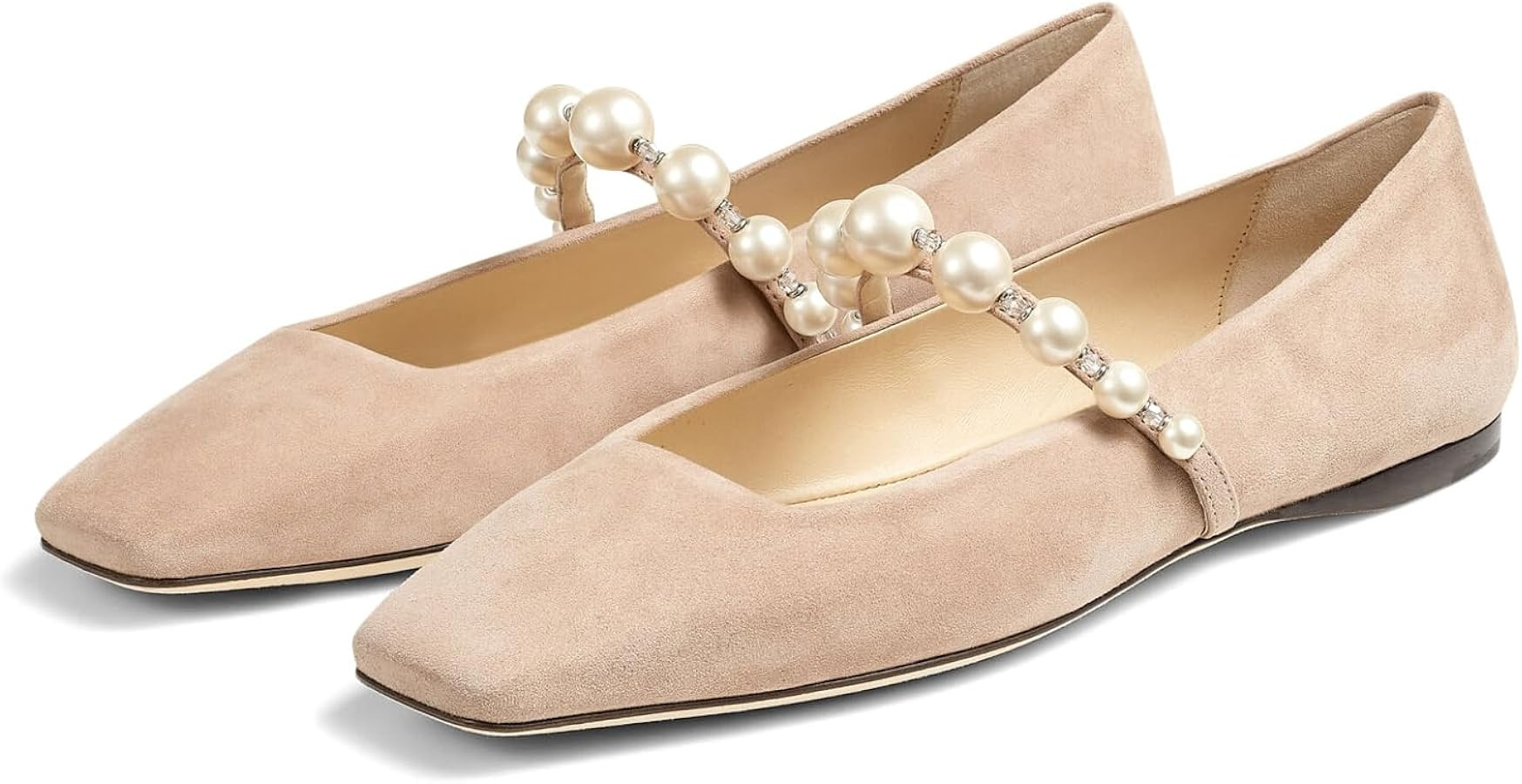 MIRAAZZURRA Ballet Flats for Women Mary Jane Flats Square Toe Pearl Strap Retro Dress Shoes | Amazon (US)