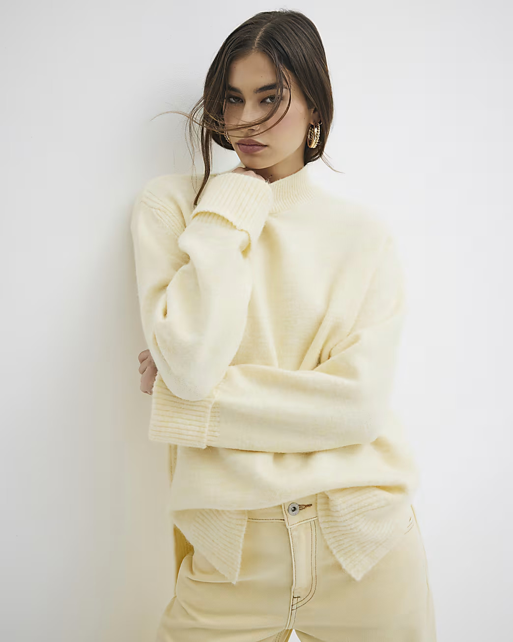 Yellow Side Split Jumper | River Island UK & IE