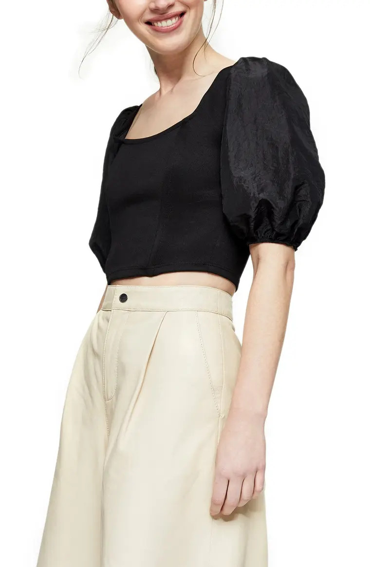 Taffeta Puff Sleeve Crop Top | Nordstrom