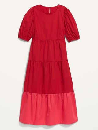Tiered Two-Tone All-Day Midi Swing Dress for Women | Old Navy (US)
