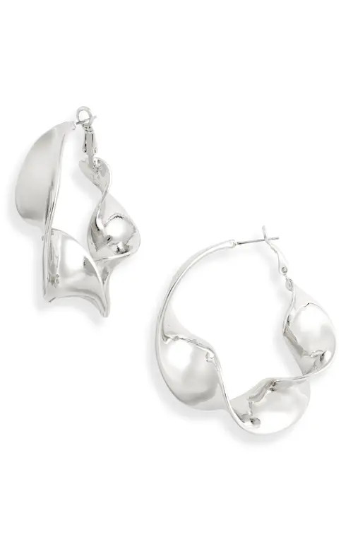 Open Edit Twisted Hoop Earrings in Rhodium at Nordstrom | Nordstrom