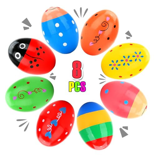 SUPREME XMAS Easter Basket Stuffers, 8 Pack Wooden Percussion Musical Egg Shakers Maracas for Toddlers Boys Girls Kids Easter Eggs Gifts Party Favors Decorations Montessori Sound Toys | Amazon (US)