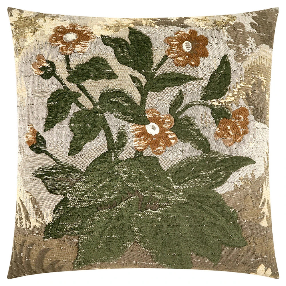 Victoire Updated Traditional Pine Cotton Floral Throw Pillow - 22x22 | Kathy Kuo Home