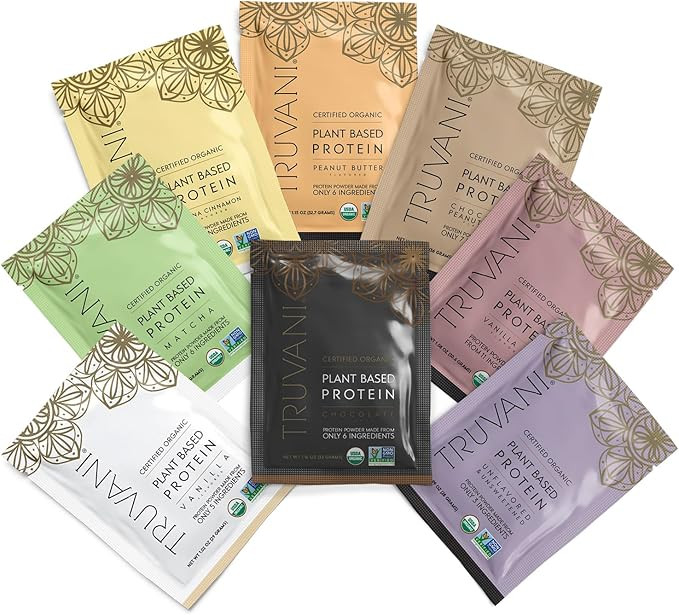 Truvani Vegan Pea Protein Powder | Sample Pack | 20g Organic Plant Based Protein | 8 Single Servi... | Amazon (US)
