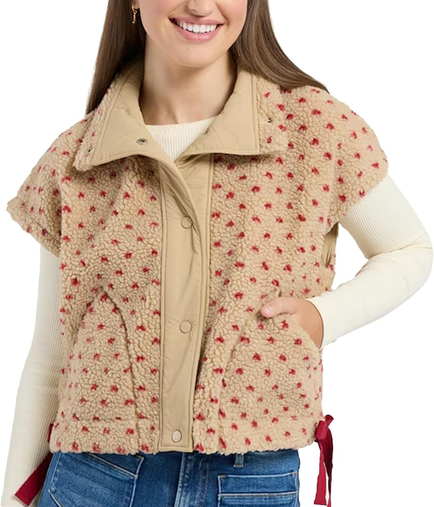 Slouchy Fleece Jacket Women Sleeveless High Neck Full Zipper Polka Dot Sherpa Vest Fuzzy Waistcoa... | Amazon (US)