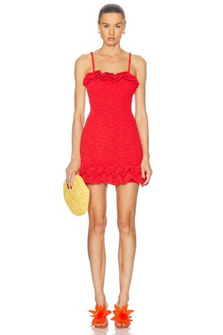 PatBO Papillon Jacquard Flutter Mini Dress in Red | FWRD 