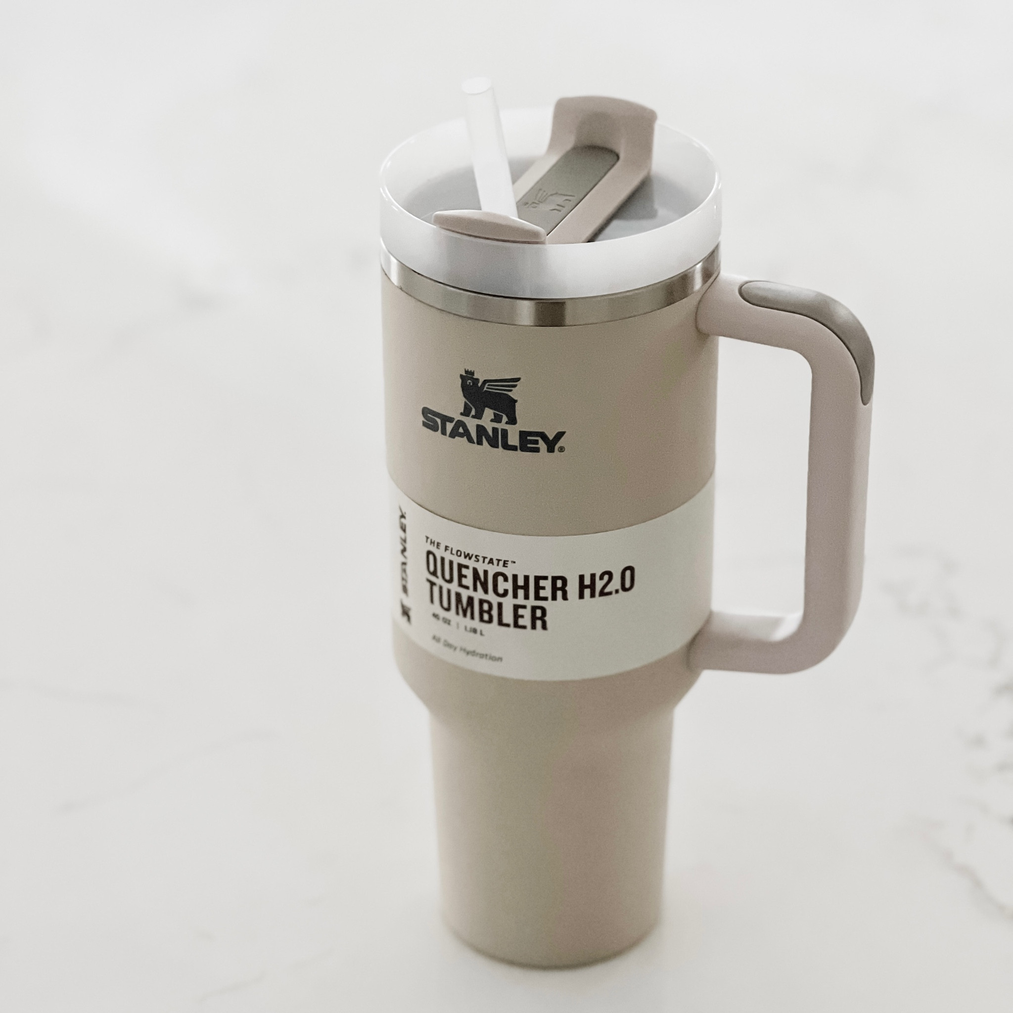 I resisted buying one of these viral Stanley tumblers for as long as I could, but I fell in love with this muted beige color [lol - shocker, I know] and the soft matte finish. This thing had better fix my entire life… 😂  