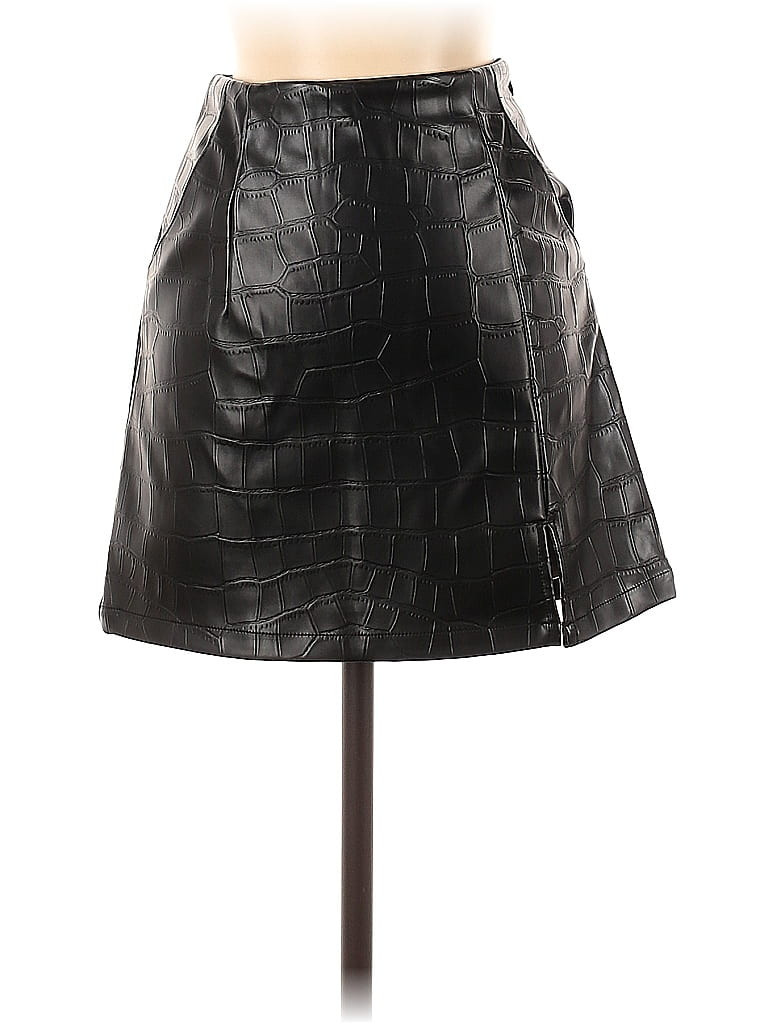 Cider Faux Leather Skirt: Black Tortoise Bottoms - Size X-Small | ThredUp
