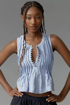 The Lottie Pleated Linen Tank | Anthropologie (US)