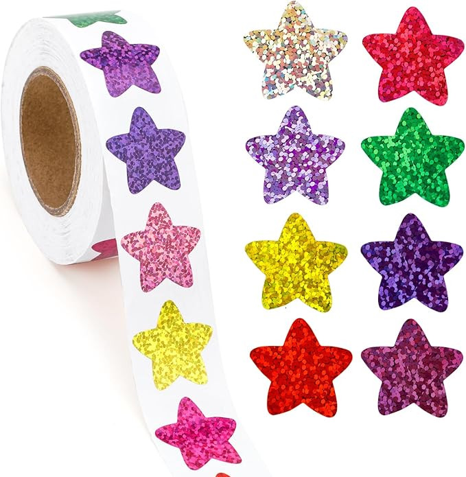 Anwyll Star Stickers,Foil Shiny Stickers for Kids Reward, 500Pcs 1 inch Self Adhesive Colorful In... | Amazon (US)
