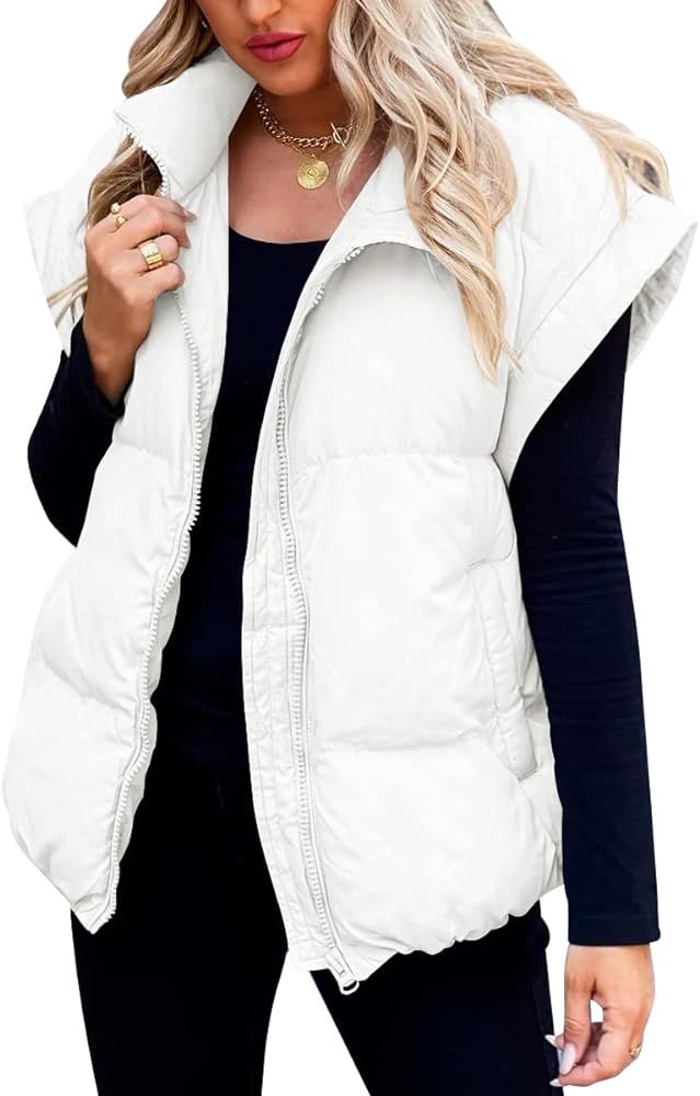 Niceyi Women's Quilted Puff Vest Short Sleeve Zipper Waistcoat Outerwear Padded Jacket Winter Coa... | Amazon (US)