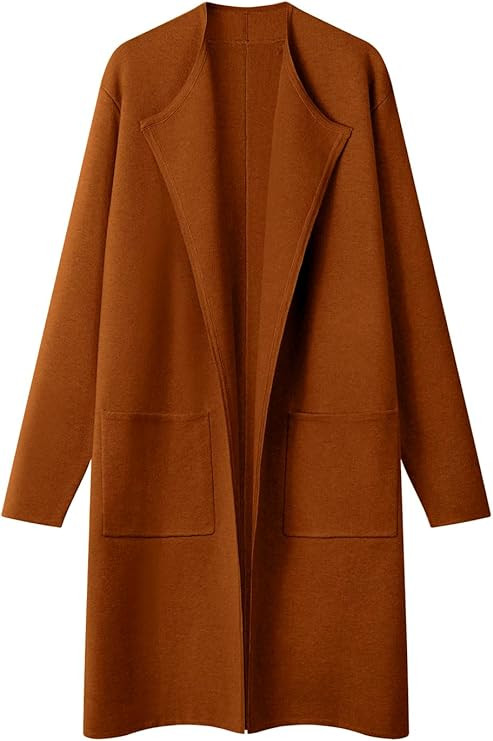 MEROKEETY Women's Open Front Coatigan Sweater Long Sleeve Casual Knit Lapel Cardigan Coat with Po... | Amazon (US)