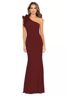 Xscape Women's One Shoulder Ruffle Scuba Crepe Slim Gown | Belk