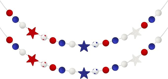 2 Pcs 4th of July Patriotic Felt Ball Star Garlands- Fourth of July Patriotic Decorations-Red Whi... | Amazon (US)