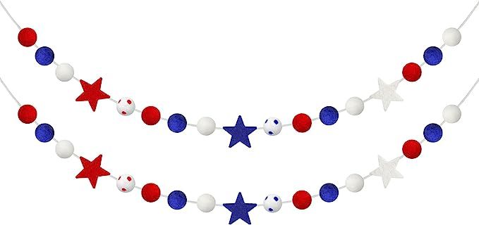 2 Pcs 4th of July Patriotic Felt Ball Star Garlands- Fourth of July Patriotic Decorations-Red Whi... | Amazon (US)