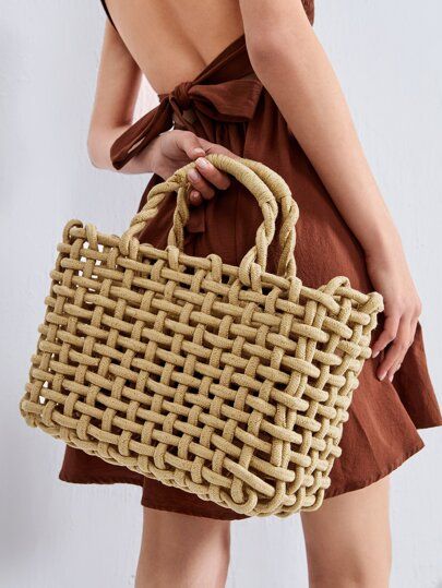 Crochet Detail Top Handle Bag | SHEIN