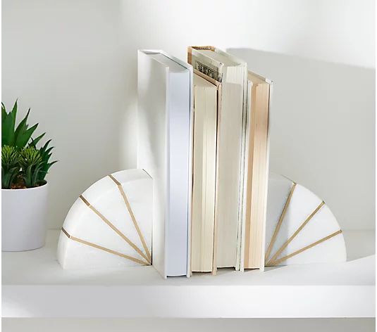 BFF Collection Set of 2 Marble Stone Bookends with Gold Detail - QVC.com | QVC