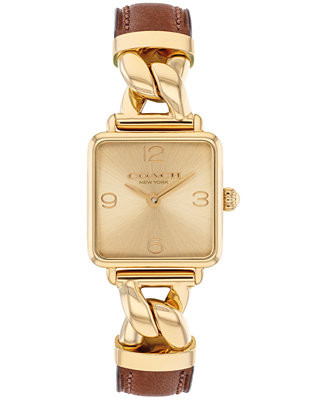 Women's Cass Gold Tone Stainless Steel and Saddle Leather Calfskin Strap Watch, 22mm | Macy's