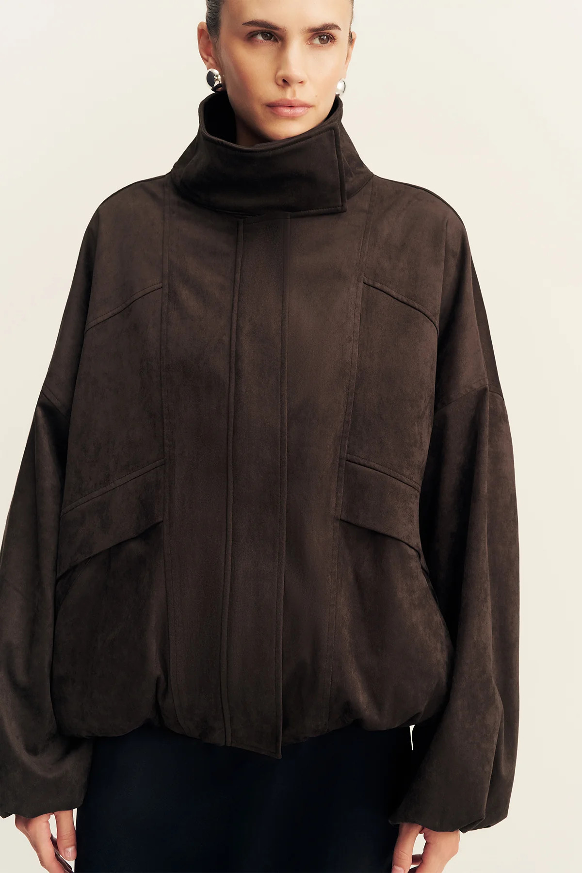 Ernest Faux Suede Bomber Jacket | Cacao | Outerwear | Shona Joy | Shona Joy