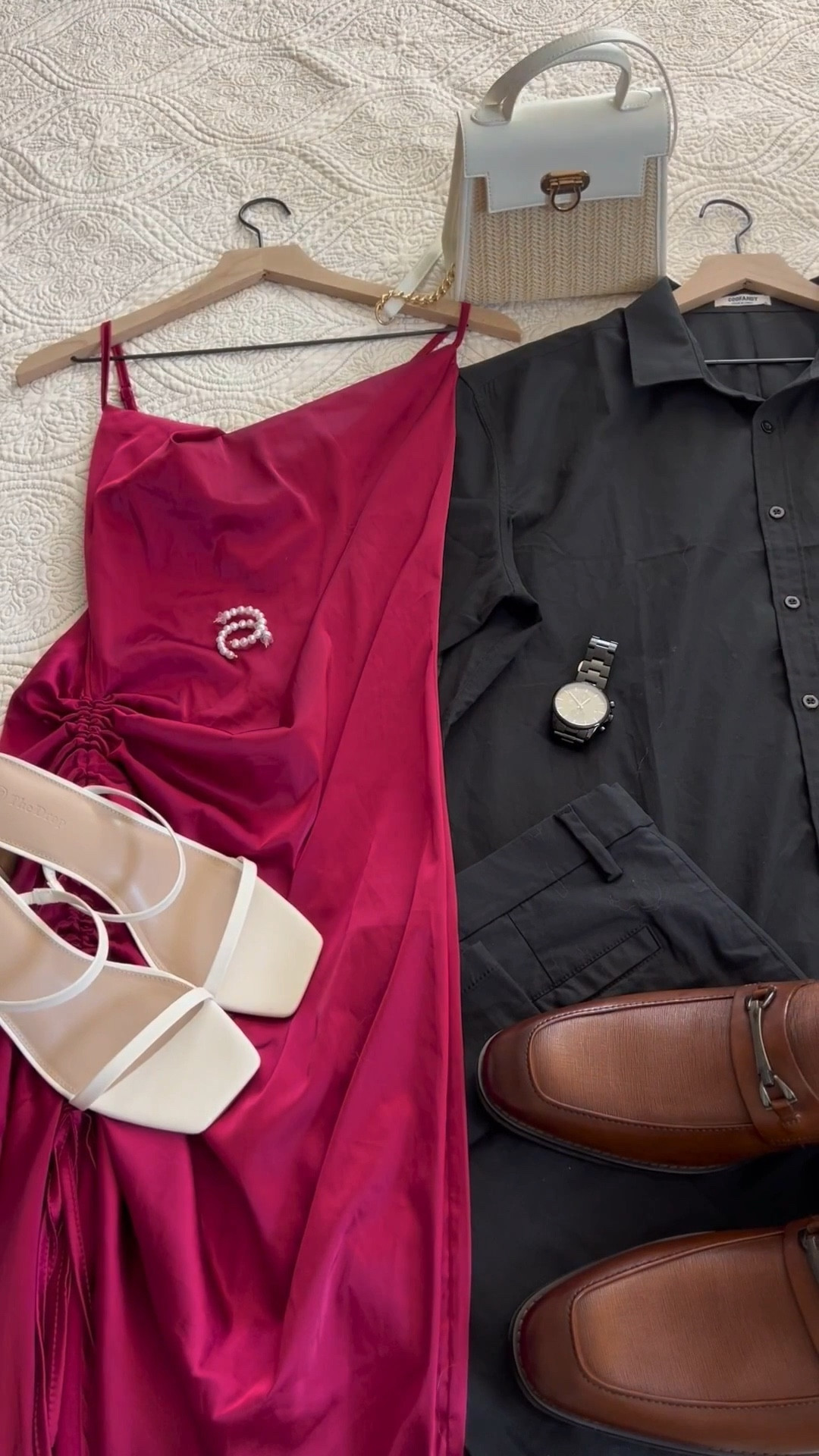 Pink satin & classic black 🖤

Date night looks that feel elevated but still easy. The perfect combo for dinner reservations, rooftop drinks, or a night out together 🌃🥂🤍

Everything linked on LTK 🛍️

#ltkcouples #datenightstyle #couplesoutfits #ltkfashion #springdateoutfit #hisandhers
