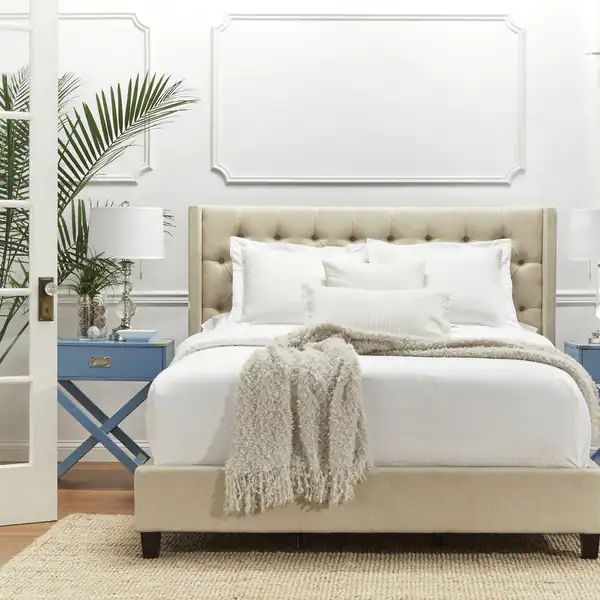 Naples Wingback Button Tufted Upholstered King Bed by iNSPIRE Q Artisan - PlatformBed-DarkGreyLin... | Bed Bath & Beyond