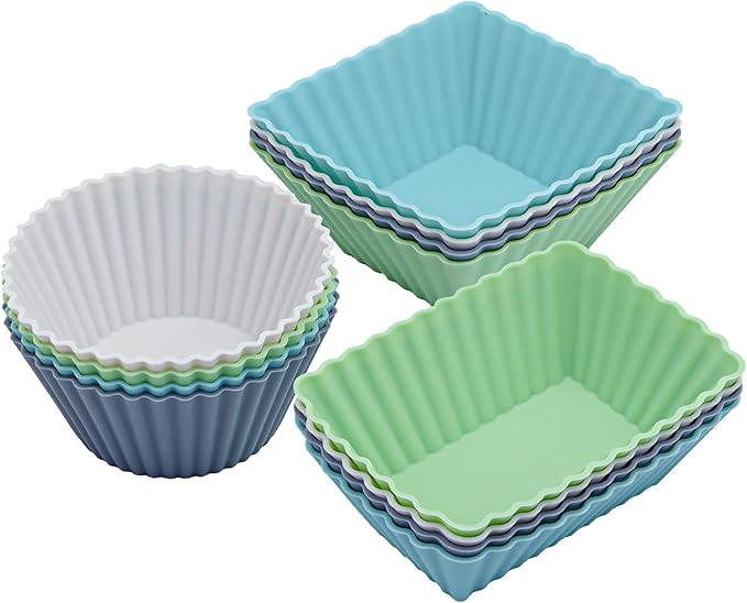 12-Pack Silicone Cupcake Liners, Reusable Muffin Cups – Round, Square & Rectangle Baking Cups, ... | Amazon (US)