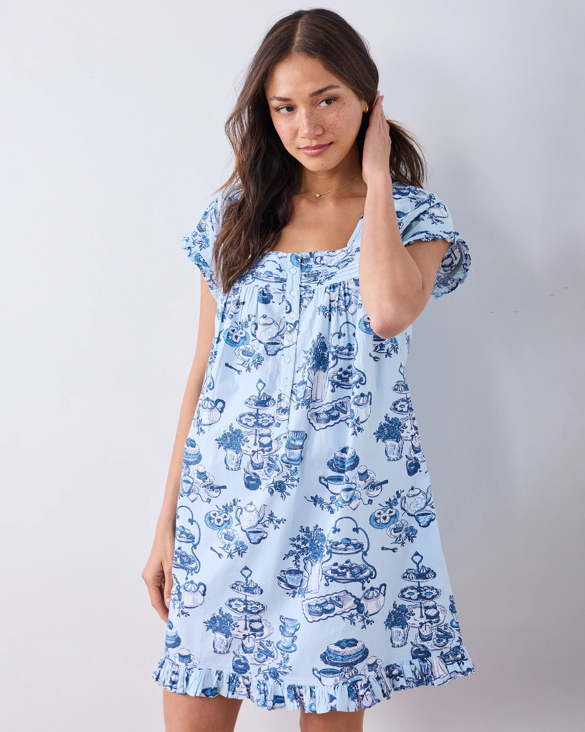 High Tea Toile - Pintuck Nightgown - Notting Hill Blue | Printfresh