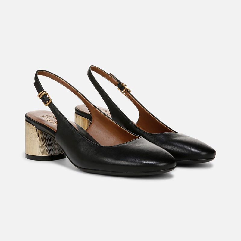 Naturalizer Lane Slingback Pump Shoes, Black Leather, 6.0W Round Toe, Strap | Naturalizer