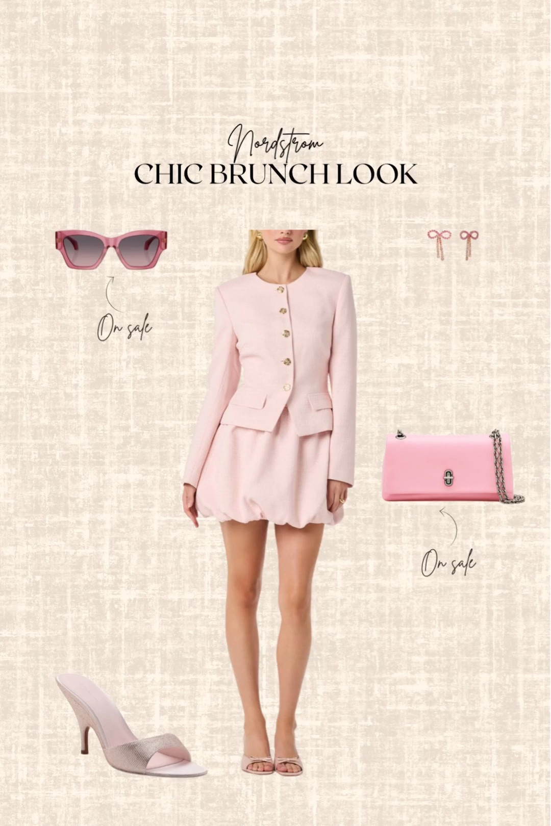 Nordstrom Chic brunch look! 

Pink tweed blazer and skirt, handbag, sunglasses, bow earrings, sandals 

#LTKHoliday #LTKootd #LTKFindsUnder100