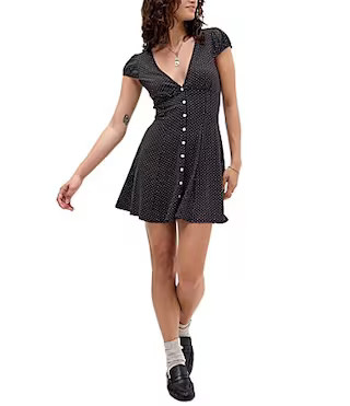 BDG Urban Outfitters Kiki Tea Cap Sleeve Polka Dot Fit And Flare Dress - S | Dillard's